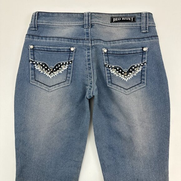 Red Rivet Flare Women's size 5 Medium Wash Blue Denim Jeans - Picture 4 of 4
